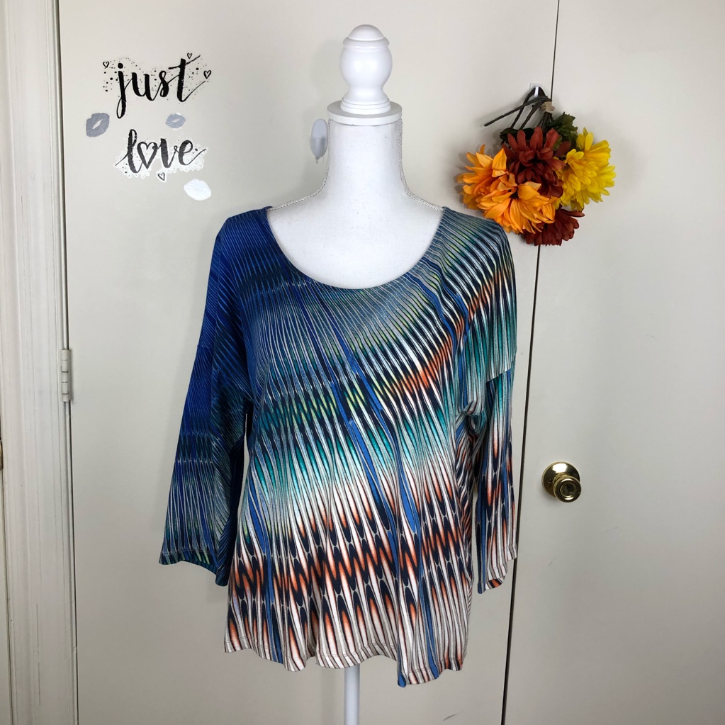 Chico’s Women Graphic Print Top Scoop Neck Sz 2